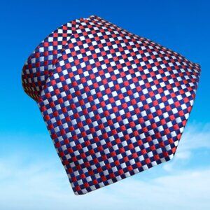 Charvet Necktie Men Tie Navy Red Silk Made in France Geometric Micro Squares